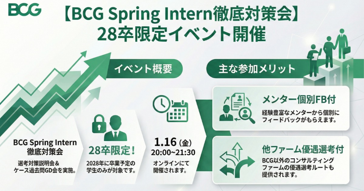 28卒学生限定｜BCG春選考の特別対策講座＆GD対策会