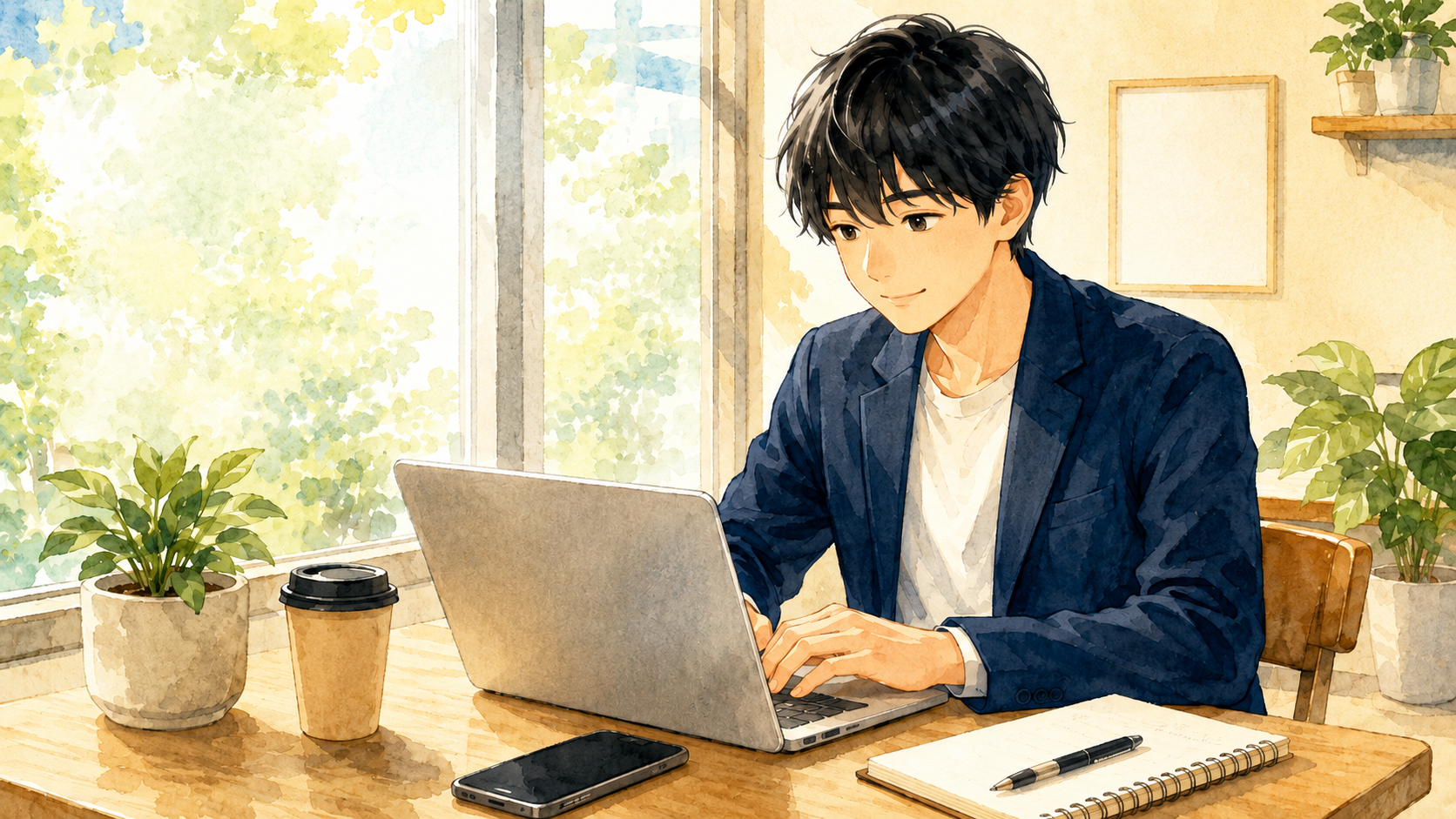 延長依頼メールを書くシーン